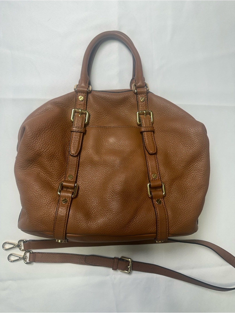 Michael Kors Brown Pebbled Leather Bedford Satchel with Strap - Picture 2 of 13